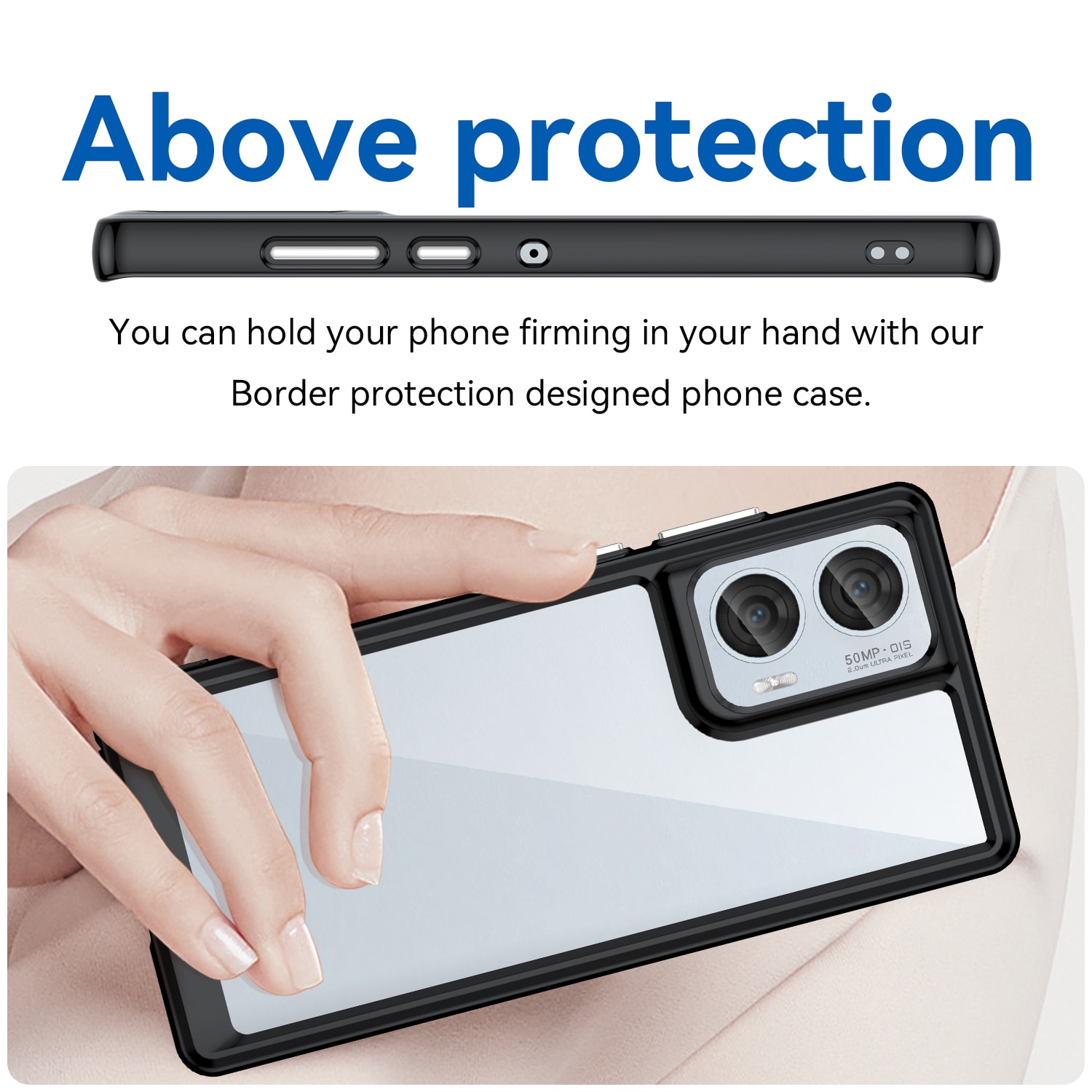 Husa telefon, pentru Motorola Edge 50 Fusion De inalta calitate Hard Backplane Soft Border Pure si Luminos Simtire confortabila, Negru transparent