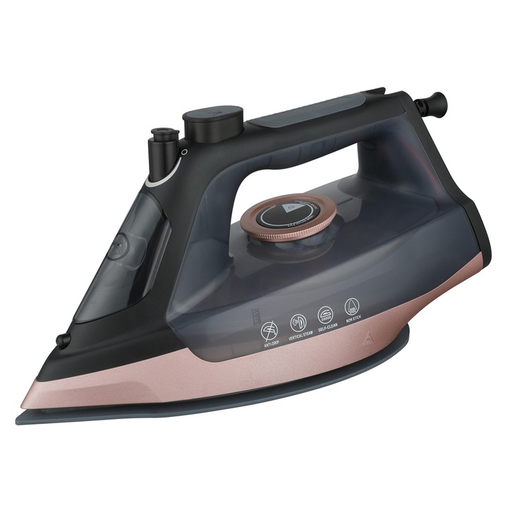 Fier de calcat Finlux FSI2800BL, Sistem anti-picurare, Functie auto-curatare, Talpa ceramica, 2800 W, Negru