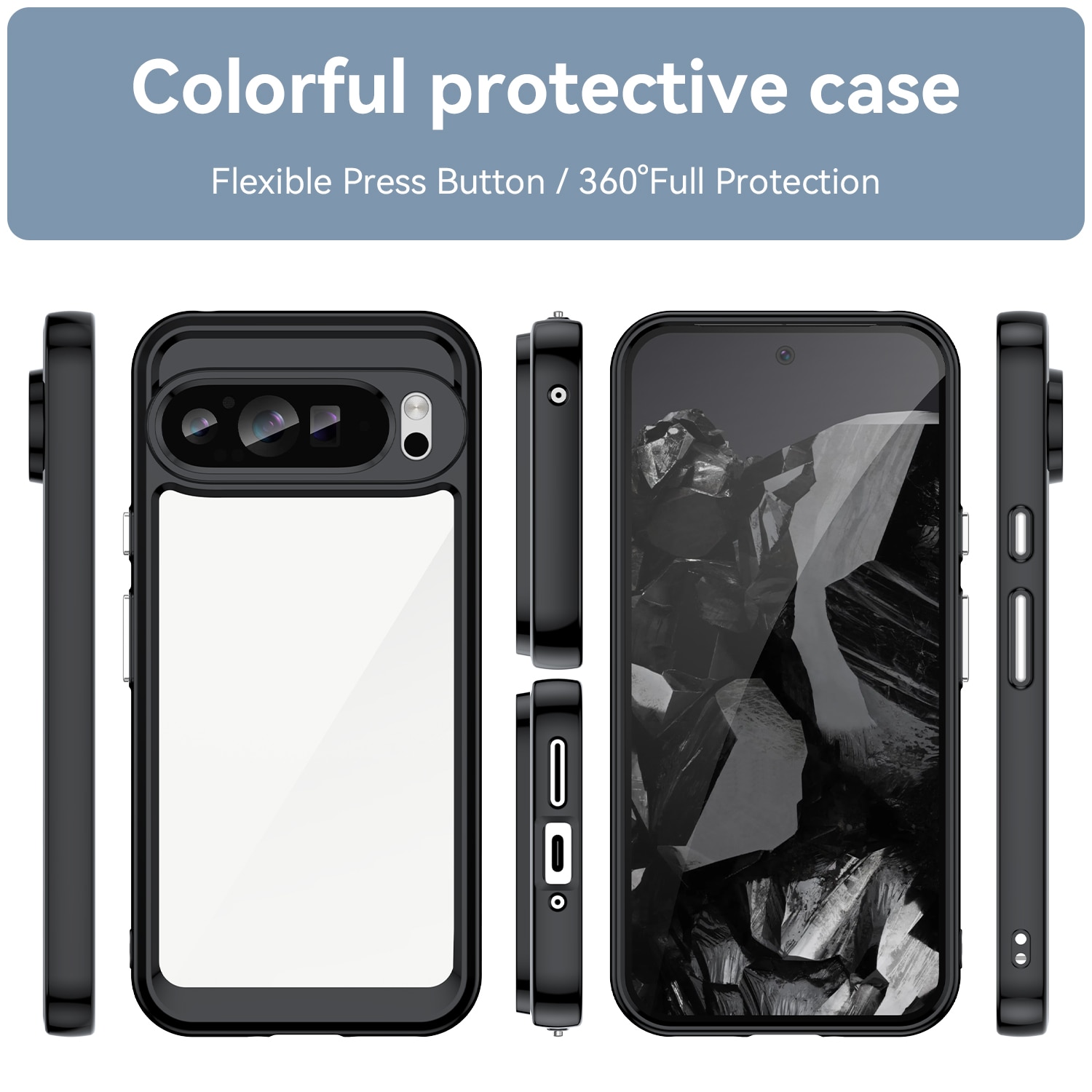 Husa telefon, pentru Google Pixel 9 Pro XL De inalta calitate Hard Backplane Soft Border Pure si Luminos Simtire confortabila, Negru transparent