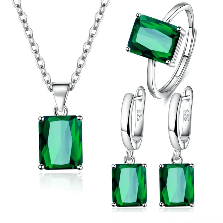 Set Bijuterii Diora, din Argint, culoare Albastru - Verde