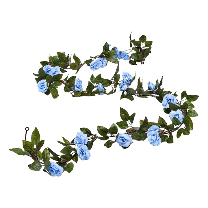 Ghirlanda flori artificiale YANYXR trandafiri albastru 24 capete 180cm