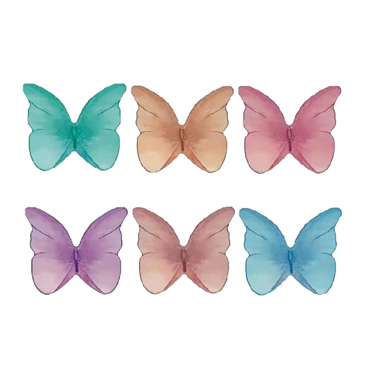 Decoratiuni fluturi pentru tort si cupcake ZYBLSSBB LSM2xh01-BCS7013420, din hartie de orez, 48 bucati, multicolor, 4.5 x 3 cm