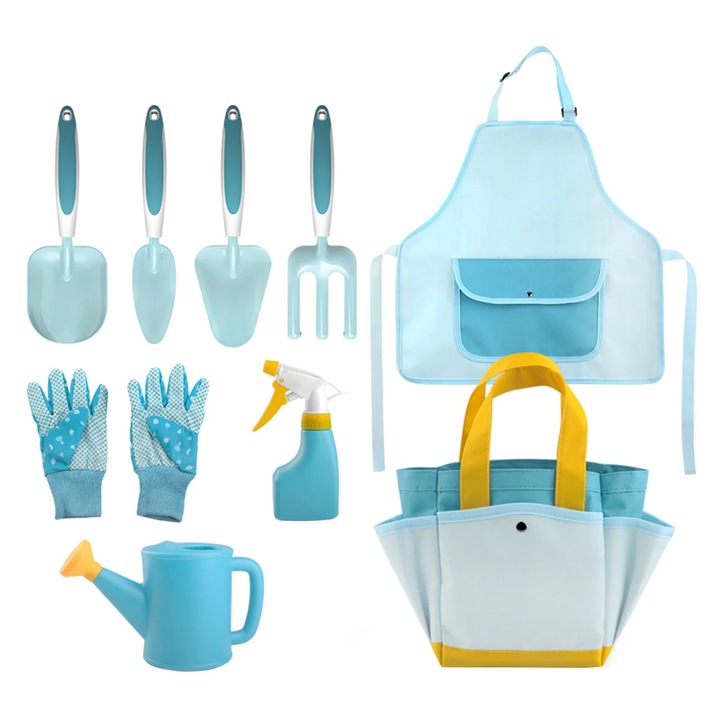 Set unelte gradinarit copii YANYXR 9 piese albastru 22x12x19cm