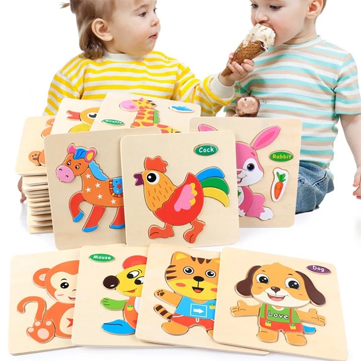 YANYXR 6 db-os fa puzzle készlet, oktató, többszínű, 15x15cm