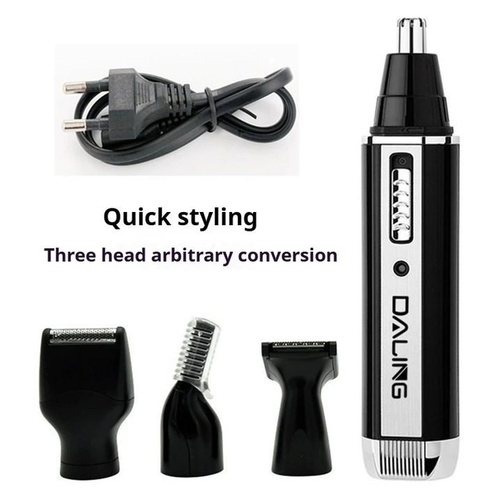 Машинка за подстригване и самобръсначка, 4 в 1, за коса, брада, нос, интимни зони и тяло, водоустойчива, безжична, 2 часа автономност, черна