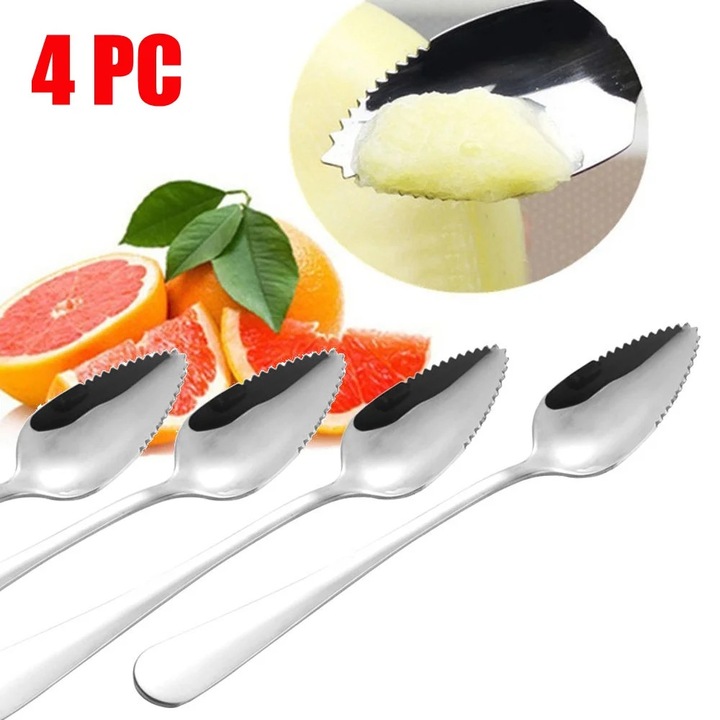 4 db rozsdamentes acél grapefruit kanál készlet, fogazott, ezüst, 16.5x3cm