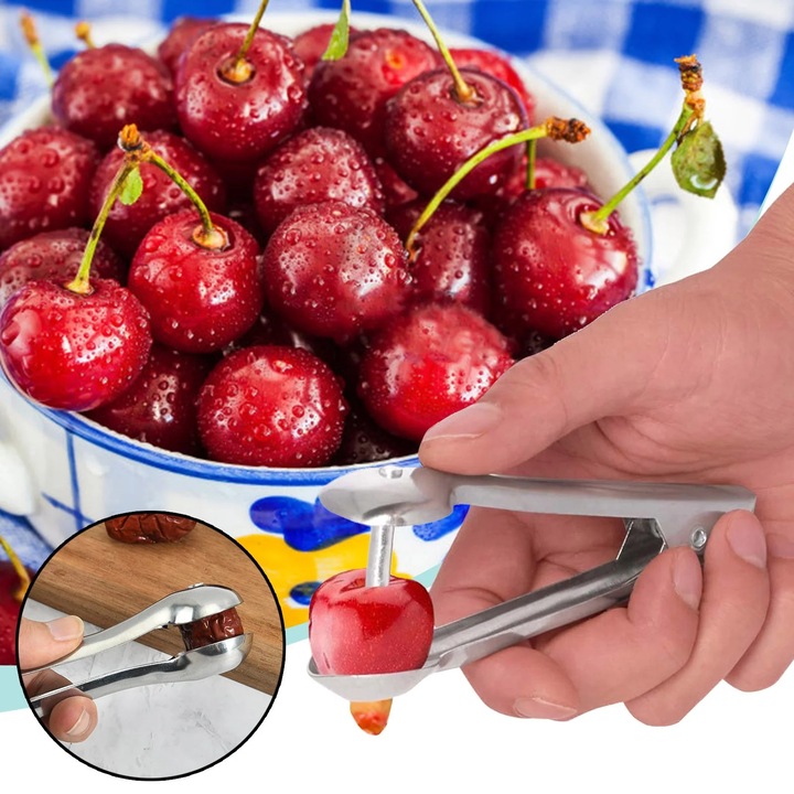 Instrument manual pentru scos samburi fructe, inox si plastic, 1 buc