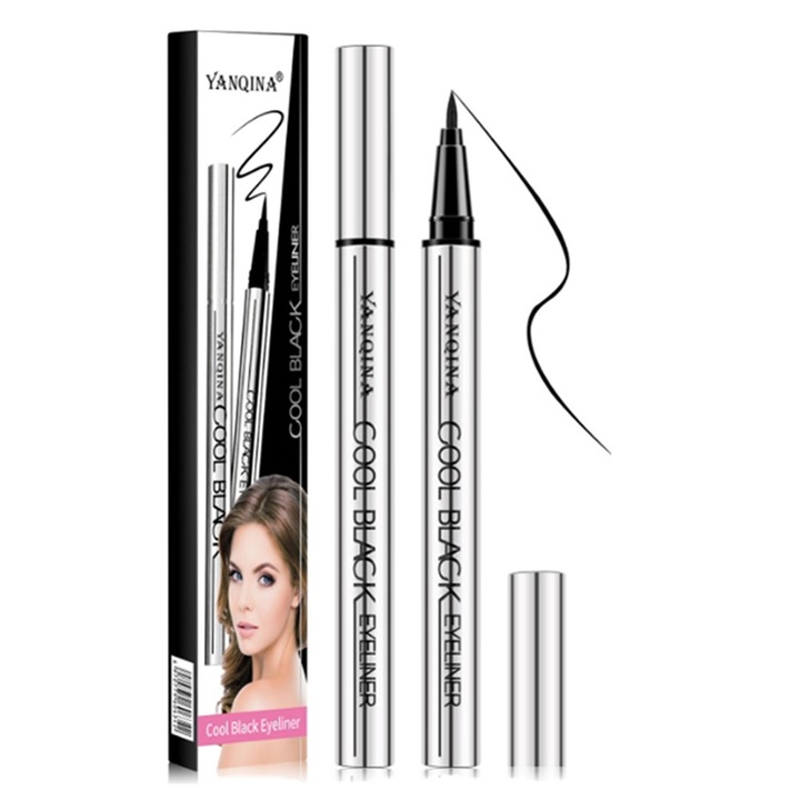 Tus lichid pentru ochi YANQINA, Epic Ink Liner Eyeliner cu varf tare, rezistent la apa, ulei, pete, cu uscare rapida, Black