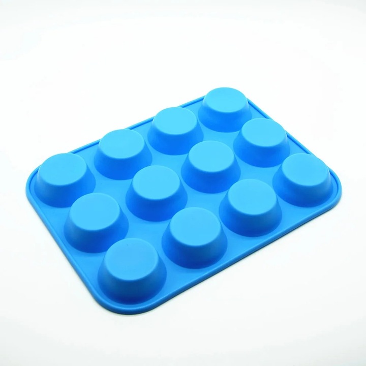 Tava silicon 12 cupa, YANYXR, albastru, 29.5x22x2cm, antiaderenta, rezistenta la temperaturi inalte