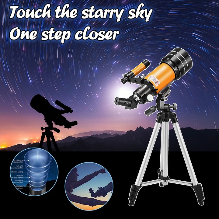 Telescop astronomic refractor profesional 70mm 300mm negru 1.4m