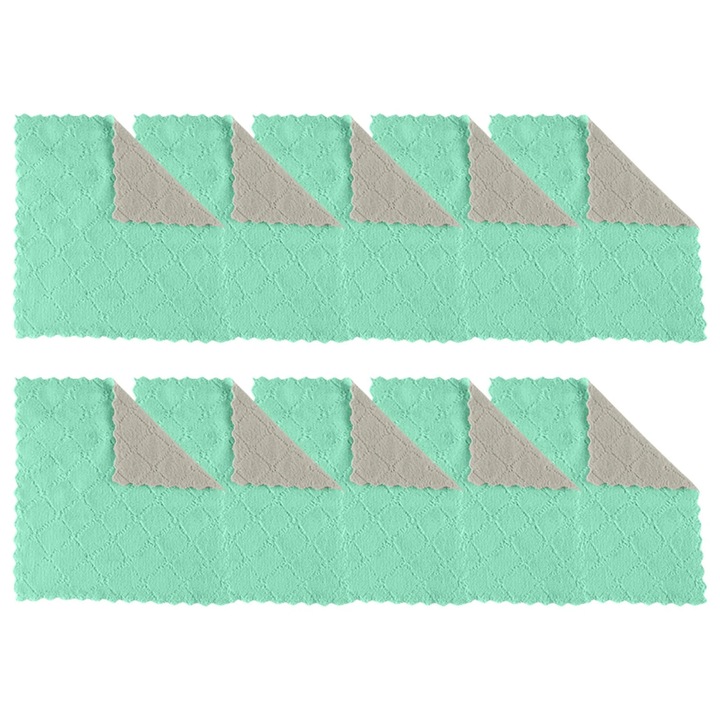 Set 10 lavete microfibra absorbante, verde, 25x25cm