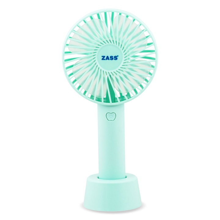 Zass ZPF 02 mini hordozható ventilátor, 5 W teljesítmény, 3 sebesség beállítás, 1200 mAh akkumulátor, USB töltés, 2-6 óra autonómia, kék