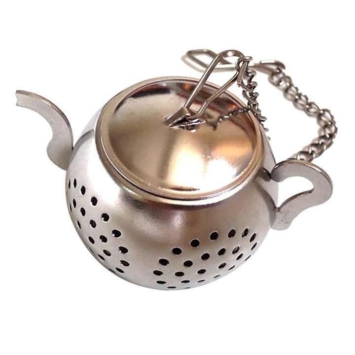 YANYXR BCS3146550 rozsdamentes acél teatojás, perforált golyó lánccal és csipesszel, ezüst, 5x3 cm, csészealjjal