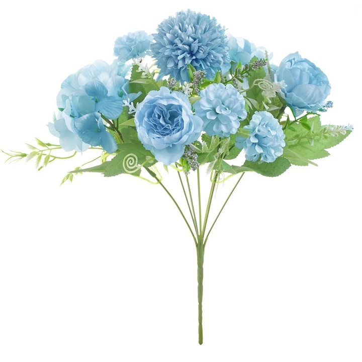 Buchet flori artificiale matase multicolor 10x15cm 7 capete bujor