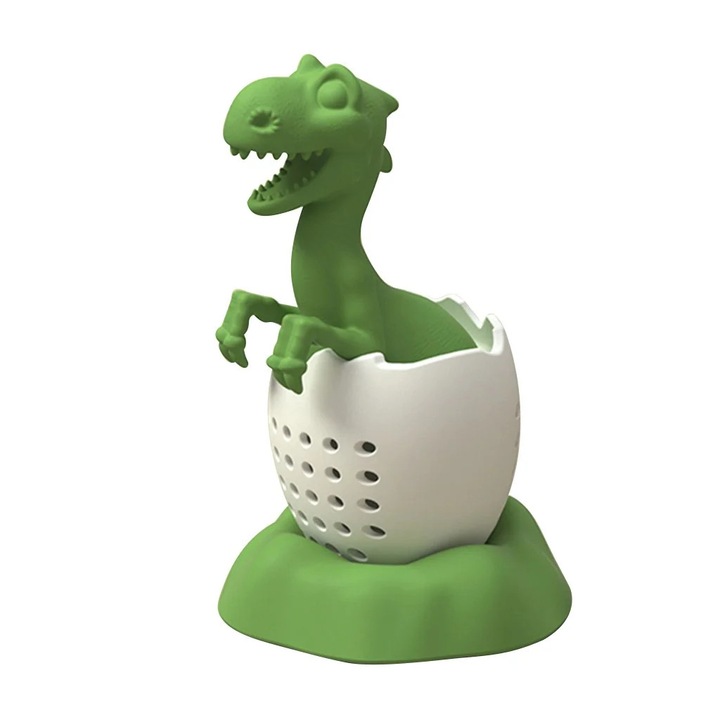 YANYXR BCS3150343 szilikon teafőző, dinoszaurusz forma, zöld/fehér, 98 x 62 x 62 mm