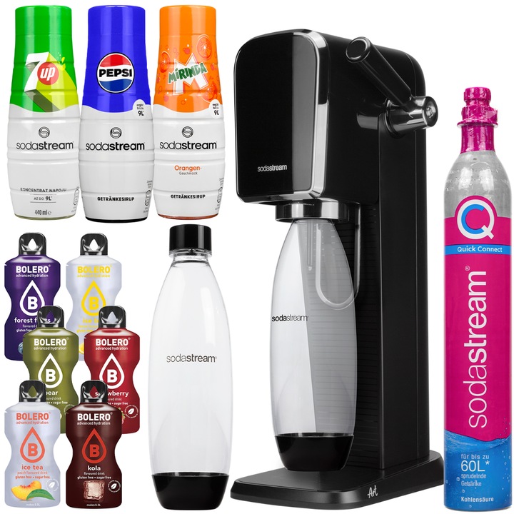Szódagép szett SodaStream Art Black + Szirupok, 3 db + Bolero