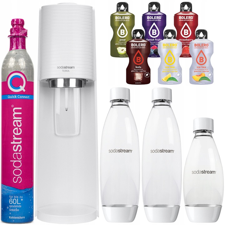 Szódagép szett SodaStream Terra White, 3 Palack 1L/0, 5L, Fehér + Bolero