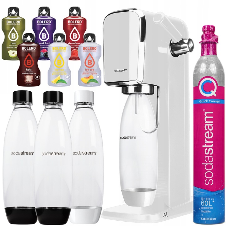 Szódagép szett SodaStream Art White + 3 Palack, Fehér/Fekete, 1L + Bolero