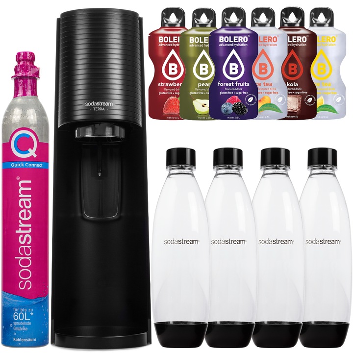 Szódagép szett SodaStream Terra Black + 2 Palack + 2 Palack, 1L Fuse Fekete + Bolero