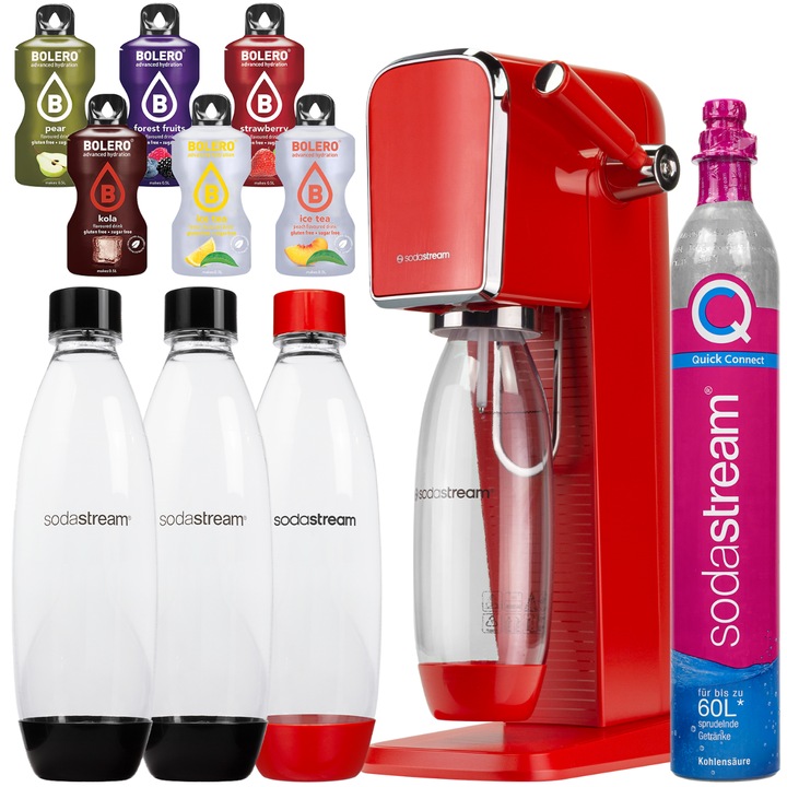 Szódagép szett SodaStream Art Red + 3 Palack, Piros/Fekete, 1L + Bolero