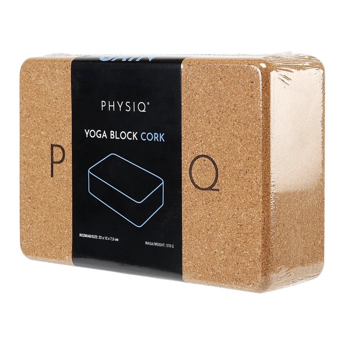 Jóga és Pilates fintesz kiegészítő, Physiq, Fitness tömb, Fitness, Univerzális, 22,5 × 15 × 7 cm, Parafa, 770 g. Fekete/barna