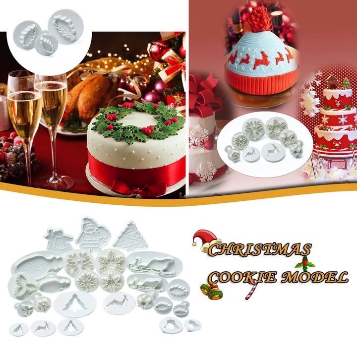 Set 22 forme prajituri Craciun, diverse modele, metal, 1/4 inch
