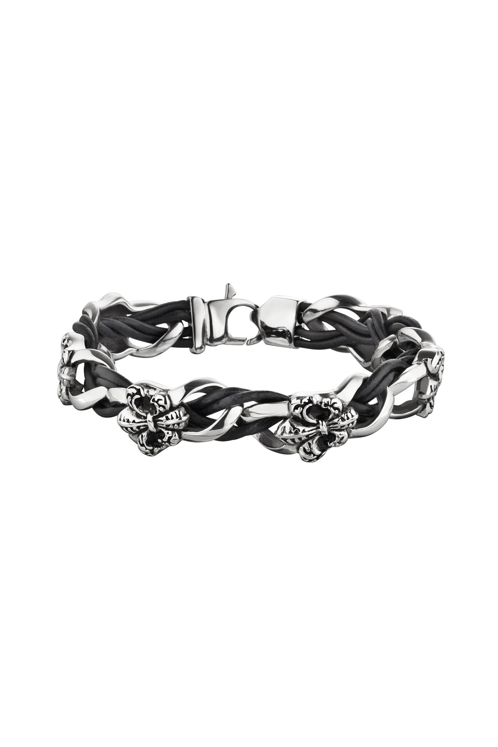 Police, Bratara lata cu design impletit, Argintiu/Negru, L Standard