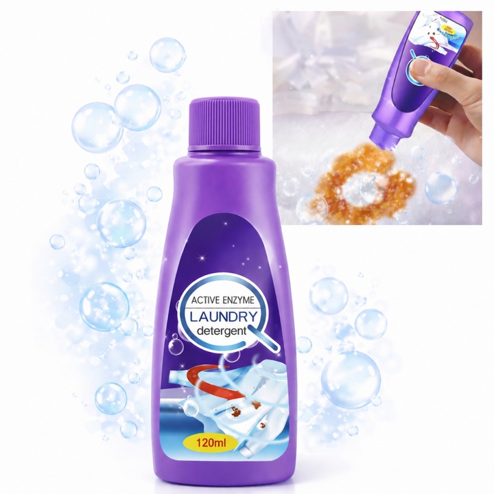 Detergent lichid pentru indepartarea petelor Macvi®, cu enzime active, pentru toate tipurile de haine, 120 ml, actiune imediata