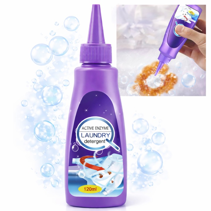 Detergent lichid pentru indepartarea petelor Macvi®, cu enzime active, pentru toate tipurile de haine, 120 ml, actiune imediata