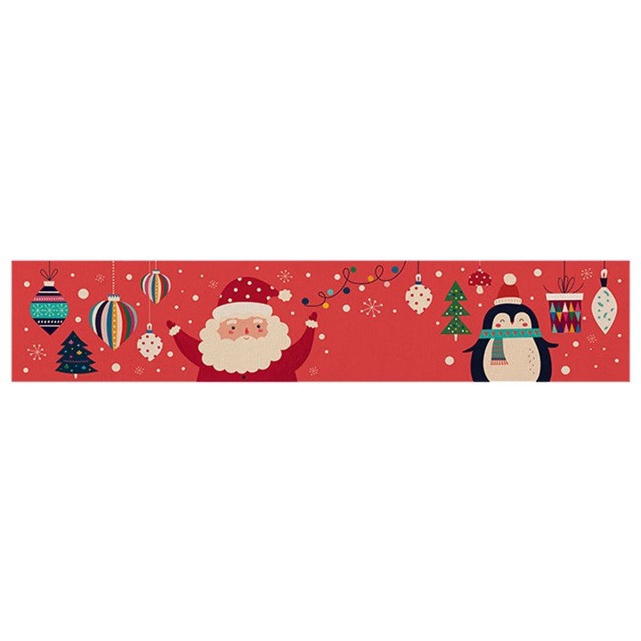 YANYXR BCS3227698 asztali futó lenből, karácsonyi modell Mikulással és pingvinnel, piros, 33 x 180 cm