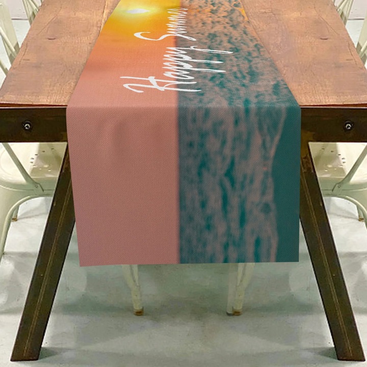 YANYXR asztalterítő, óceánpart tematika, len, türkiz, 140x180cm