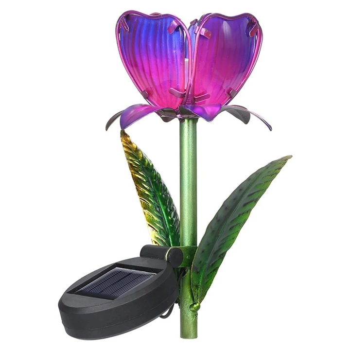 Lampi solare gradina YANYXR petale sticla frunze metalice mov 8x8x38cm