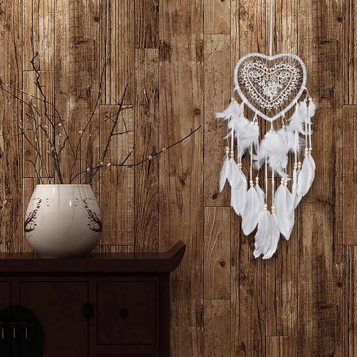 Decoratiune Handmade YANYXR Dream Catcher Dantela Alb 60x15x33cm