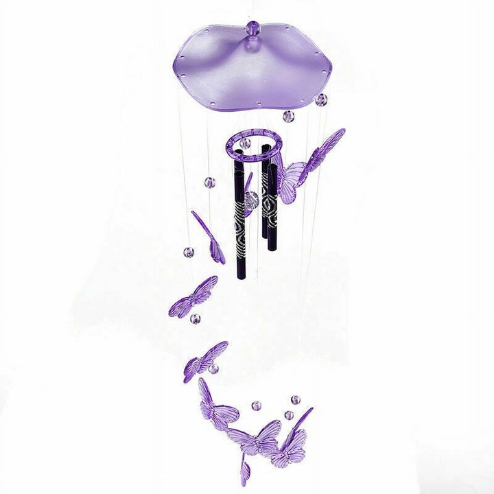 Clopotel de vant fluturi, decor interior, mov, 75cm