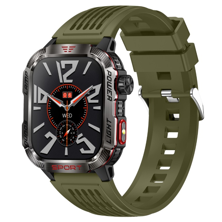 TWINKLER® okosóra, TKY-M5, okos, fitnesz, sport, alvásfigyelés és egészségügyi mutatók, LED zseblámpa, Bluetooth 5.3 hívások, iránytű, magasságmérő, légnyomásmérő, FitCloudPro