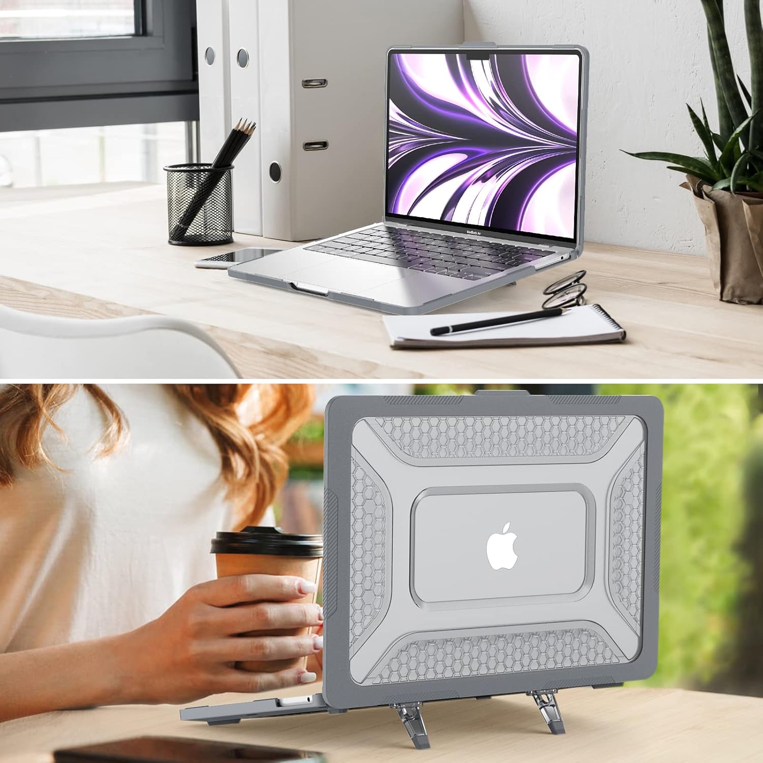 Carcasa pentru MacBook Air 13.6, Fudisenn, TPU, Design Ventilat, Gri Transparent