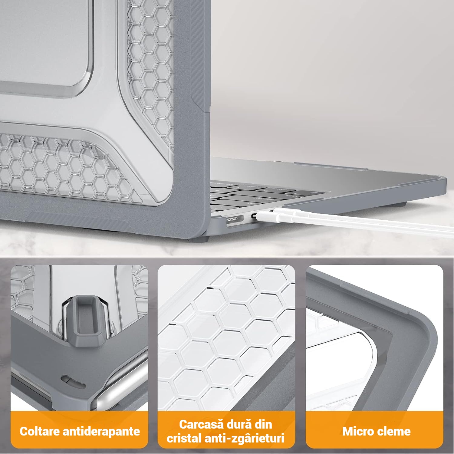Carcasa pentru MacBook Air 13.6, Fudisenn, TPU, Design Ventilat, Gri Transparent