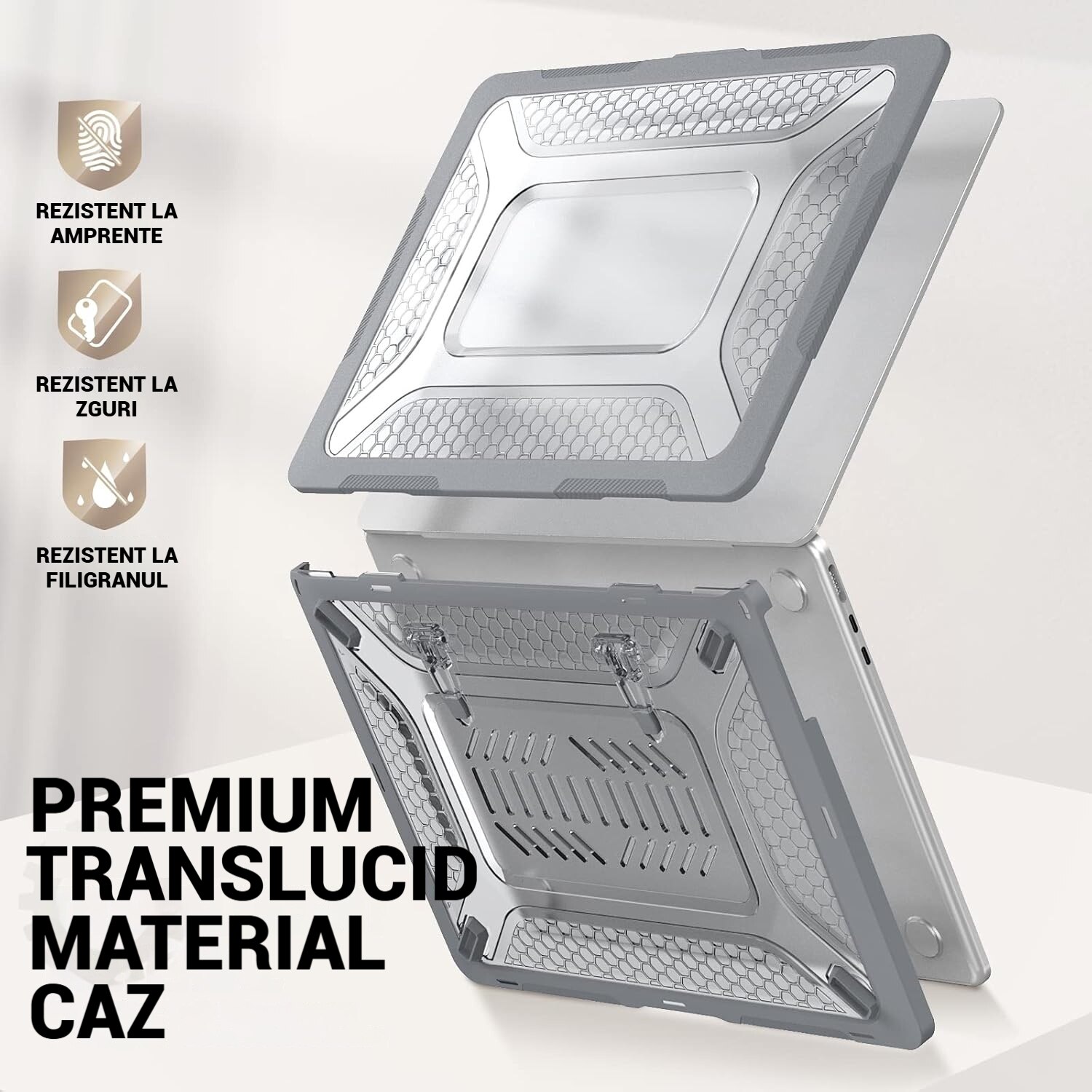 Carcasa pentru MacBook Air 13.6, Fudisenn, TPU, Design Ventilat, Gri Transparent