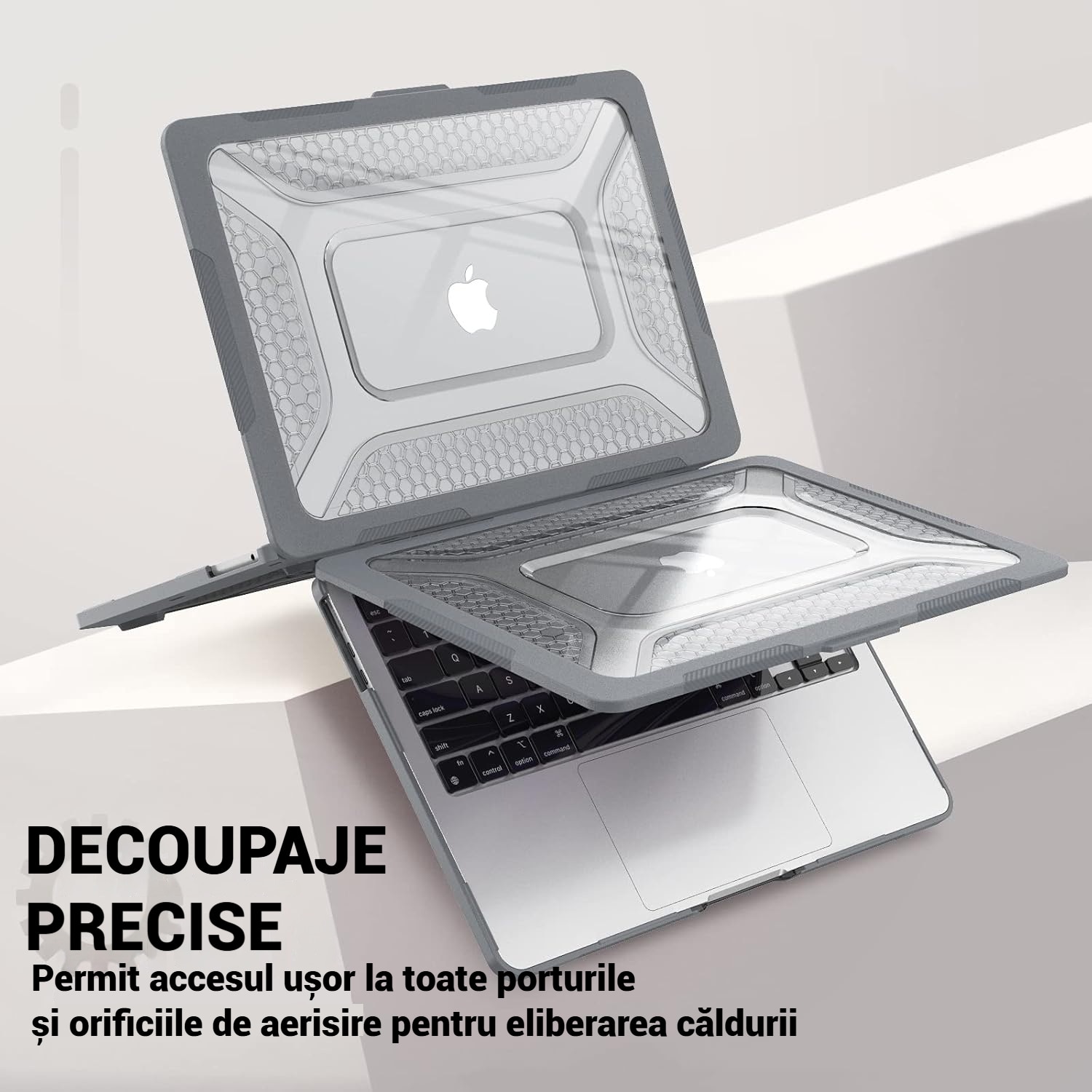 Carcasa pentru MacBook Air 13.6, Fudisenn, TPU, Design Ventilat, Gri Transparent