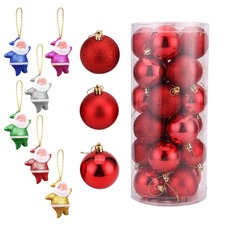 YANYXR karácsonyi gömbök, 24 darabos szett, többszínű, 6 Mikulás, 6cm