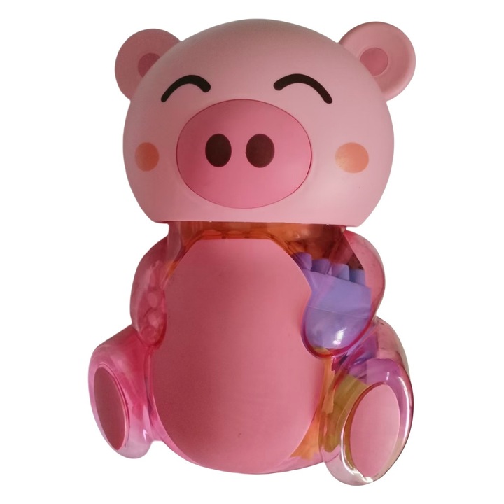 Építőkészlet, beizhisi, malacjáték építőkockákkal, 30 darabos, fehér-rózsaszín, 3 éves kortól