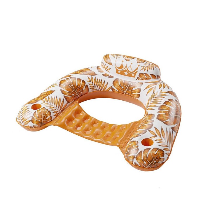 Надуваем шезлонг за басейн, YSBER, за 1 човек, 100x80 см, надуваем шезлонг за басейн, 2 поставки за чаши, жълт