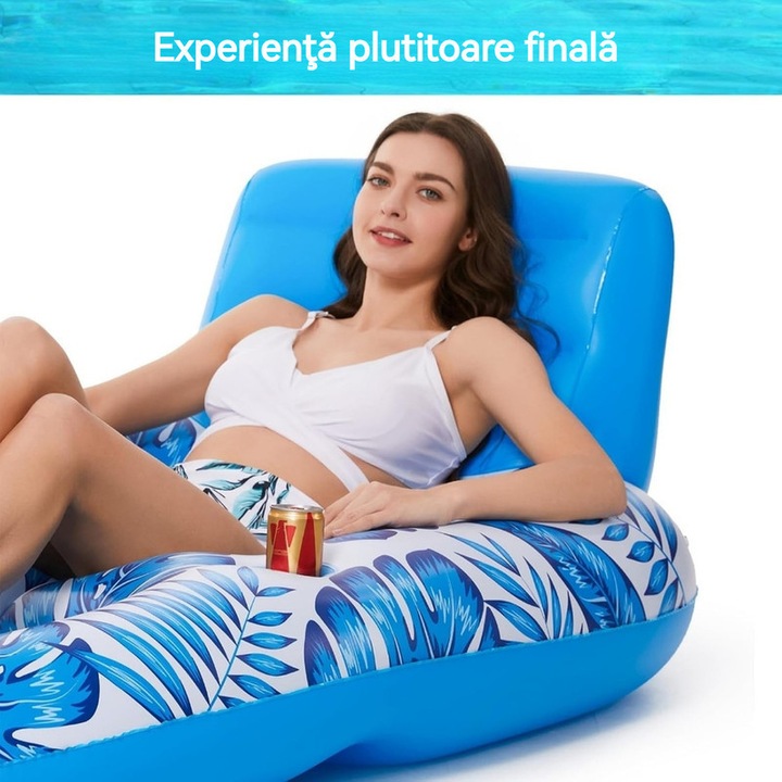 Надуваем стол за басейн, YSBER, за 1 човек, 160x102 см Надуваем стол за басейн, 2 поставки за чаши, тъмносин