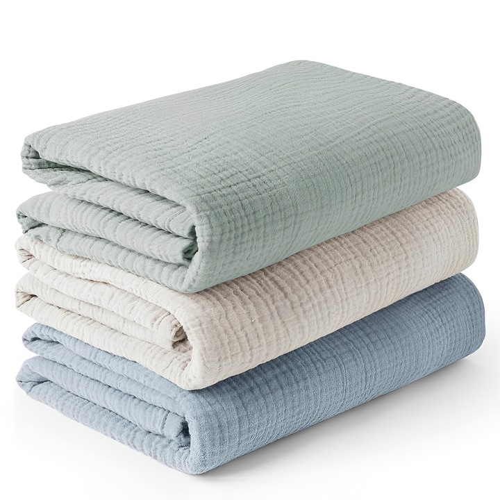 Set 3 Paturica pentru Bebelusi, BYONDSELF®, din Muselina 6 Straturi, Ideala din Bumbac Organic, 120x120 cm, Lavabile la Masina de Spalat，pentru Infasat, Multicolor