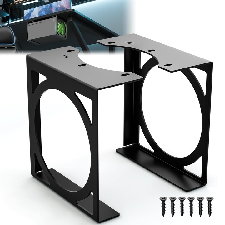 Suport sub birou pentru Xbox Series X, cu accesorii de instalarei, Metal, Negru