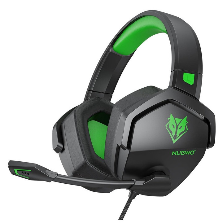 Gamer fejhallgató, Nubwo, 50mm, sztereó hangzás, egyirányú mikrofon, zöld/fekete