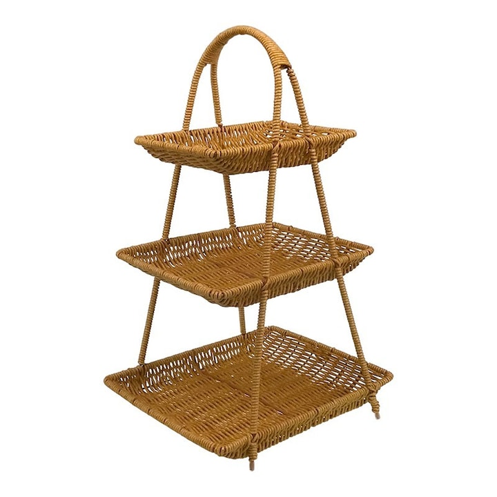 3 cosuri din rachita suspendate pe un suport metalic, 26x46 cm, maro