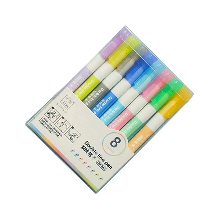 YANYXR 8 darabos marker készlet, dupla kontúr, metál, 13.5cm