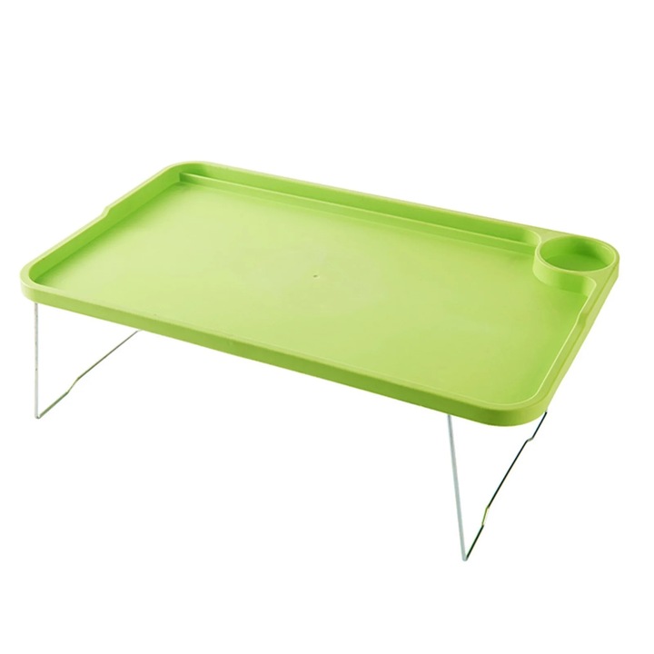 Masa pliabila pentru laptop, multifunctionala, aluminiu si MDF, negru, 49.8x29.5x2.1cm