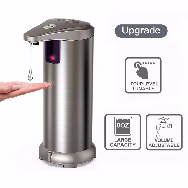 Dozator automat sapun inox YANYXR, fara atingere, 280ml, argintiu, 20x10x9cm